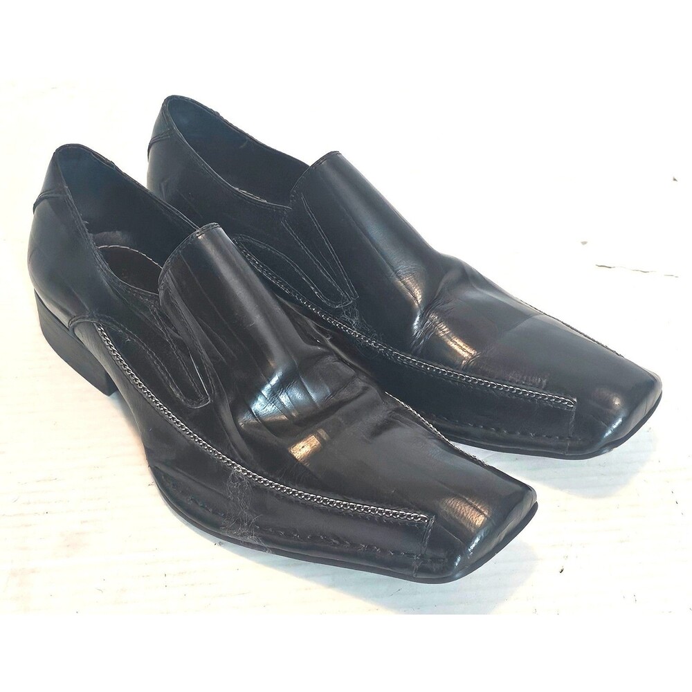 Robert Wayne Men's Black Square Toe Slip On Dress Loafers Size: 10